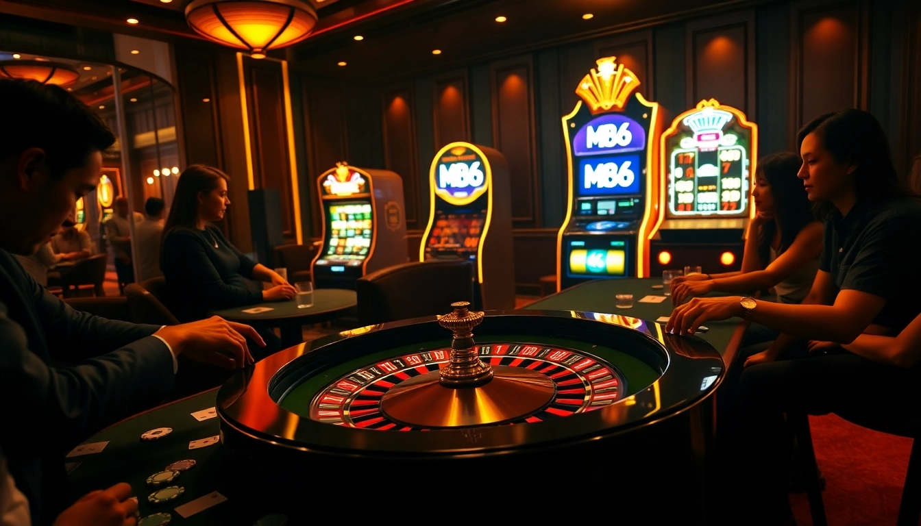 Players enjoying roulette while betting with MB66 at an upscale casino.