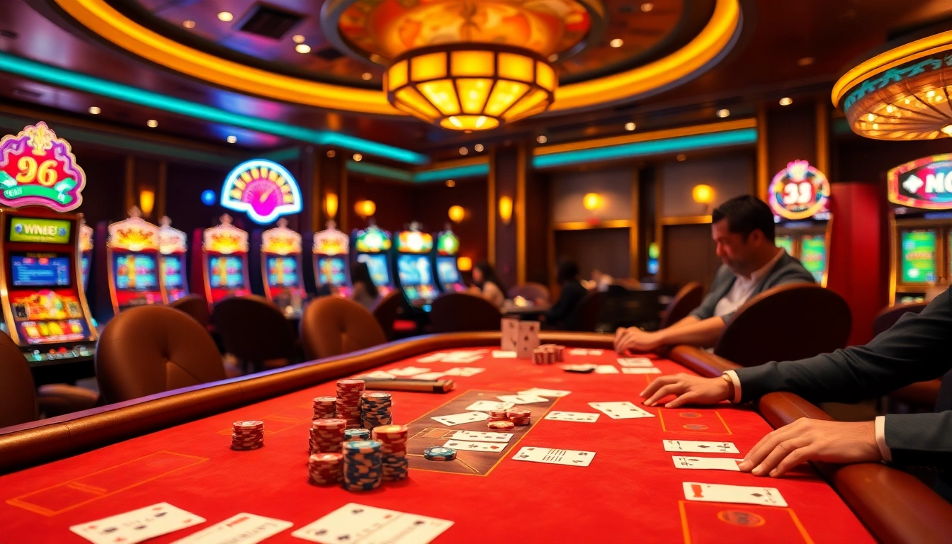 Players enjoying high-stakes gambling at a luxurious MV66-themed casino table.