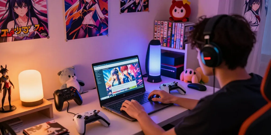 Engaging scene of playing hentai games html in a cozy bedroom with colorful gaming setup.